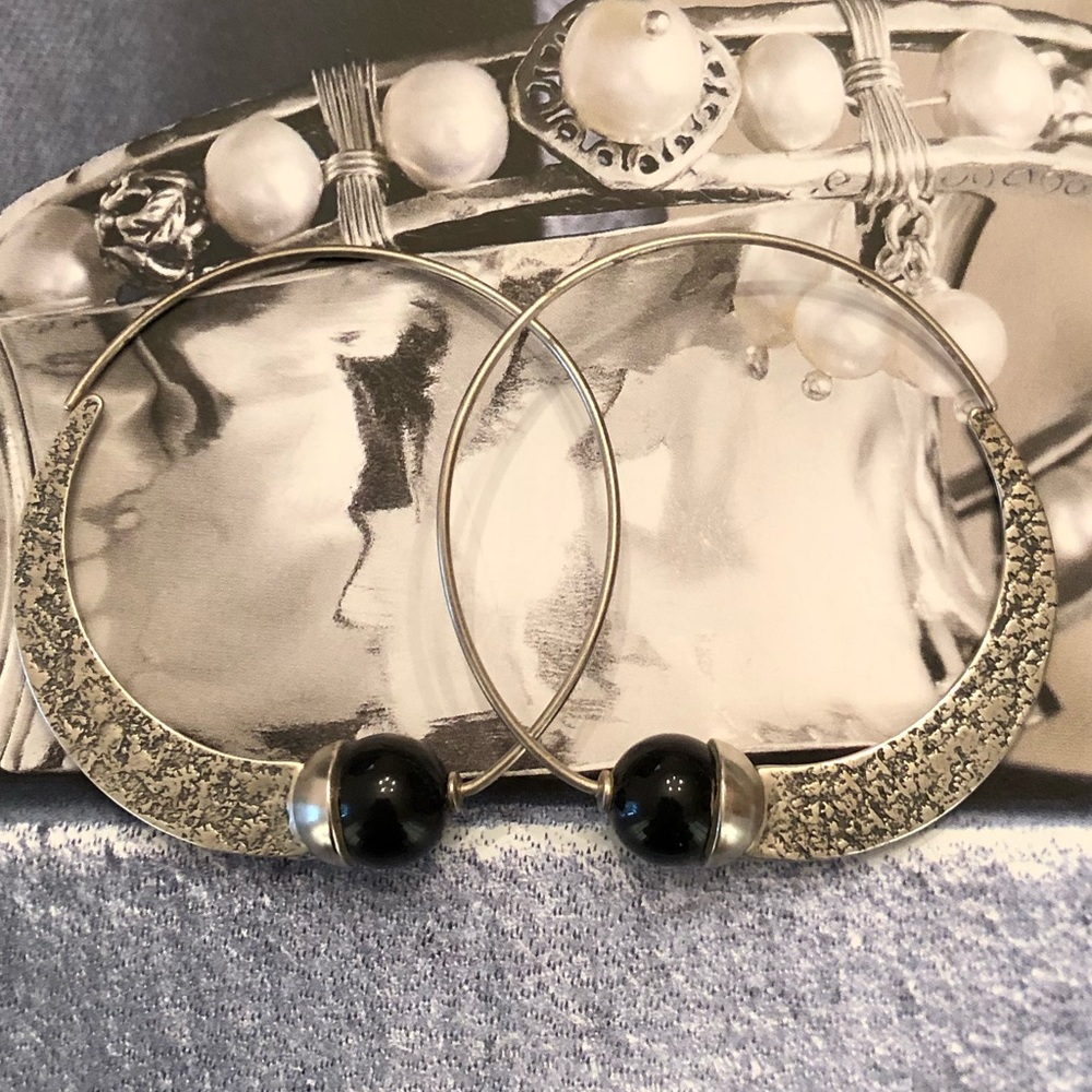 Silpada Sterling Silver & Black Onyx Hoop Earrings
